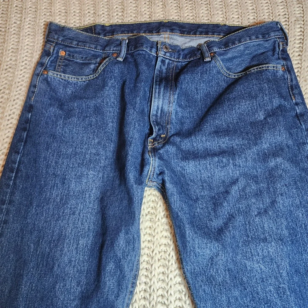 Levis 505 Mens Jeans 42x30 Regular Fit Straight Dark Wash Denim Classic